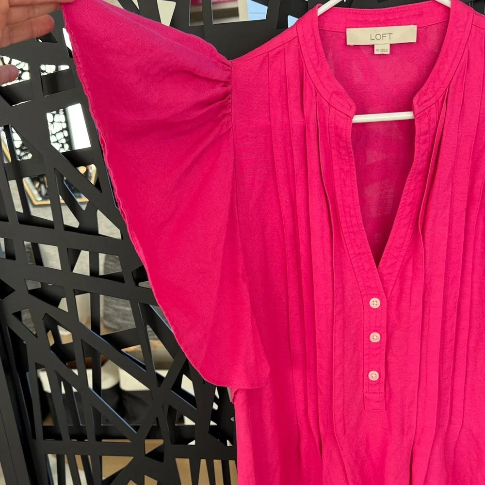 LOFT Fuchsia Dress with Button Detail